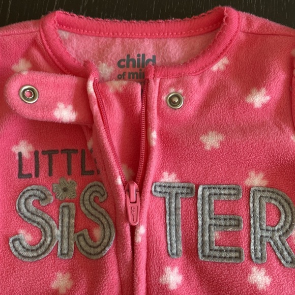 Child of Mine 2-Way Zip Little Sister Fleece Footie 3-6 Months - Picture 4 of 6